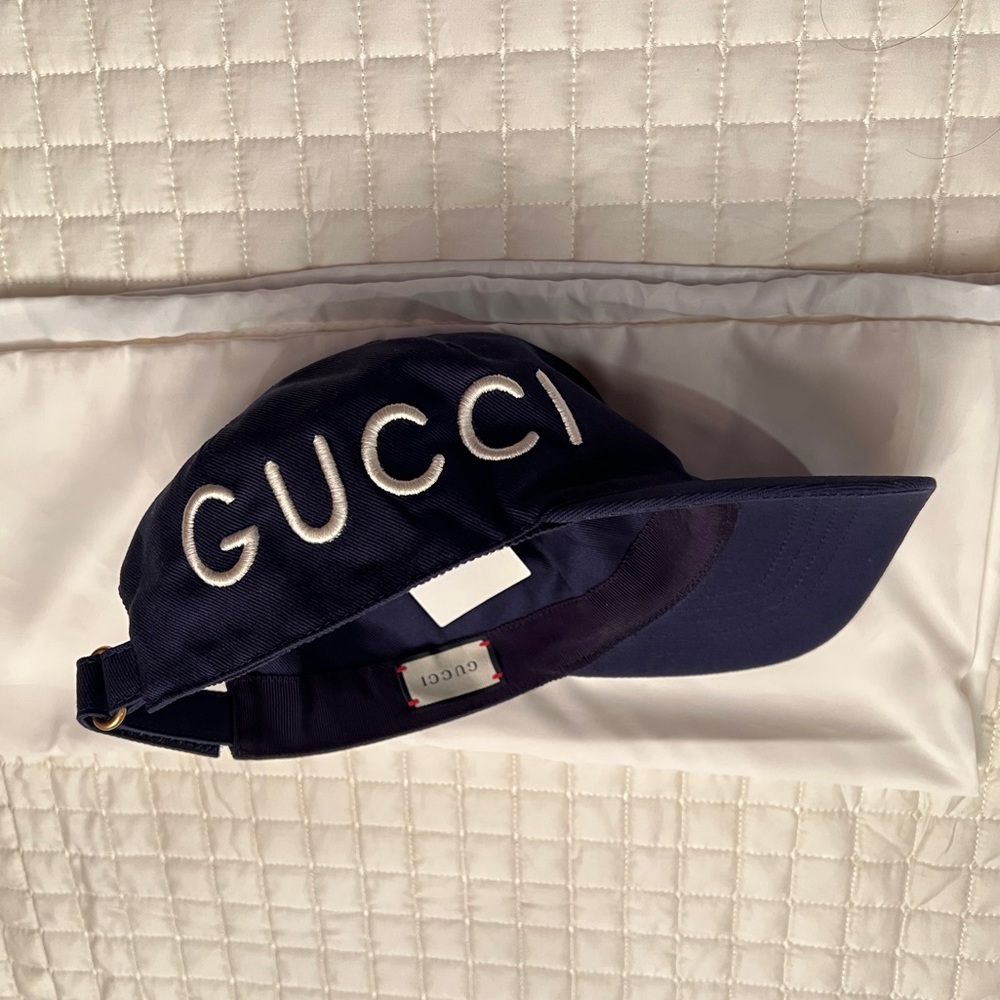 Gucci Blue Canvas Baseball Logo  L 59 LOVED HAT - Picture 3 of 7